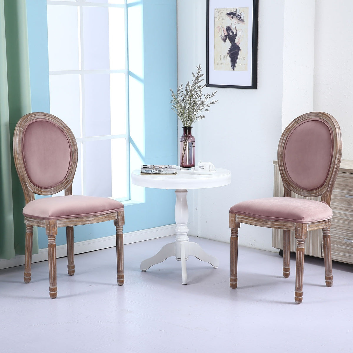 Lot de 2 chaises en bois Adria et velours rose
