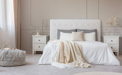 Tête de lit Adelle 180cm tissu bouclette crème capitonnée
