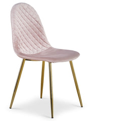 Lot de 8 chaises Atona matelassées pieds or velours rose