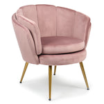 Fauteuil rond en velours rose avec pieds en métal or