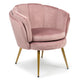 Fauteuil rond en velours rose avec pieds en métal or
