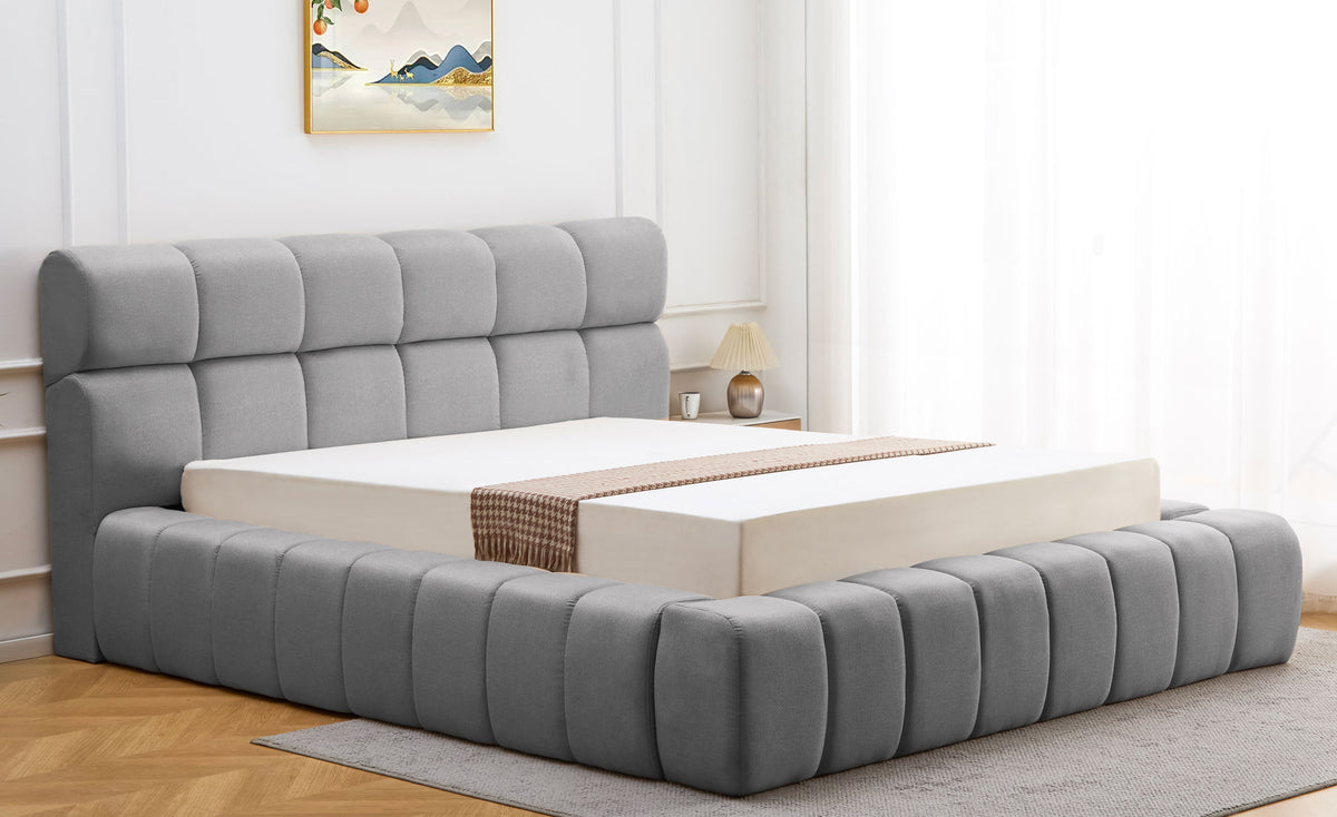 Lit-coffre Carita avec rebords matelassés 140x190cm tissu gris foncé