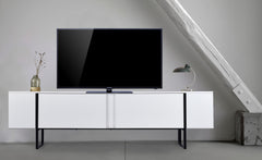 Meuble TV avec 2 portes Biwa 180 cm blanc et métal noir
