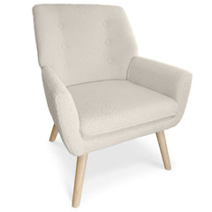 Fauteuil en tissu bouclette crème avec dossier capitonné