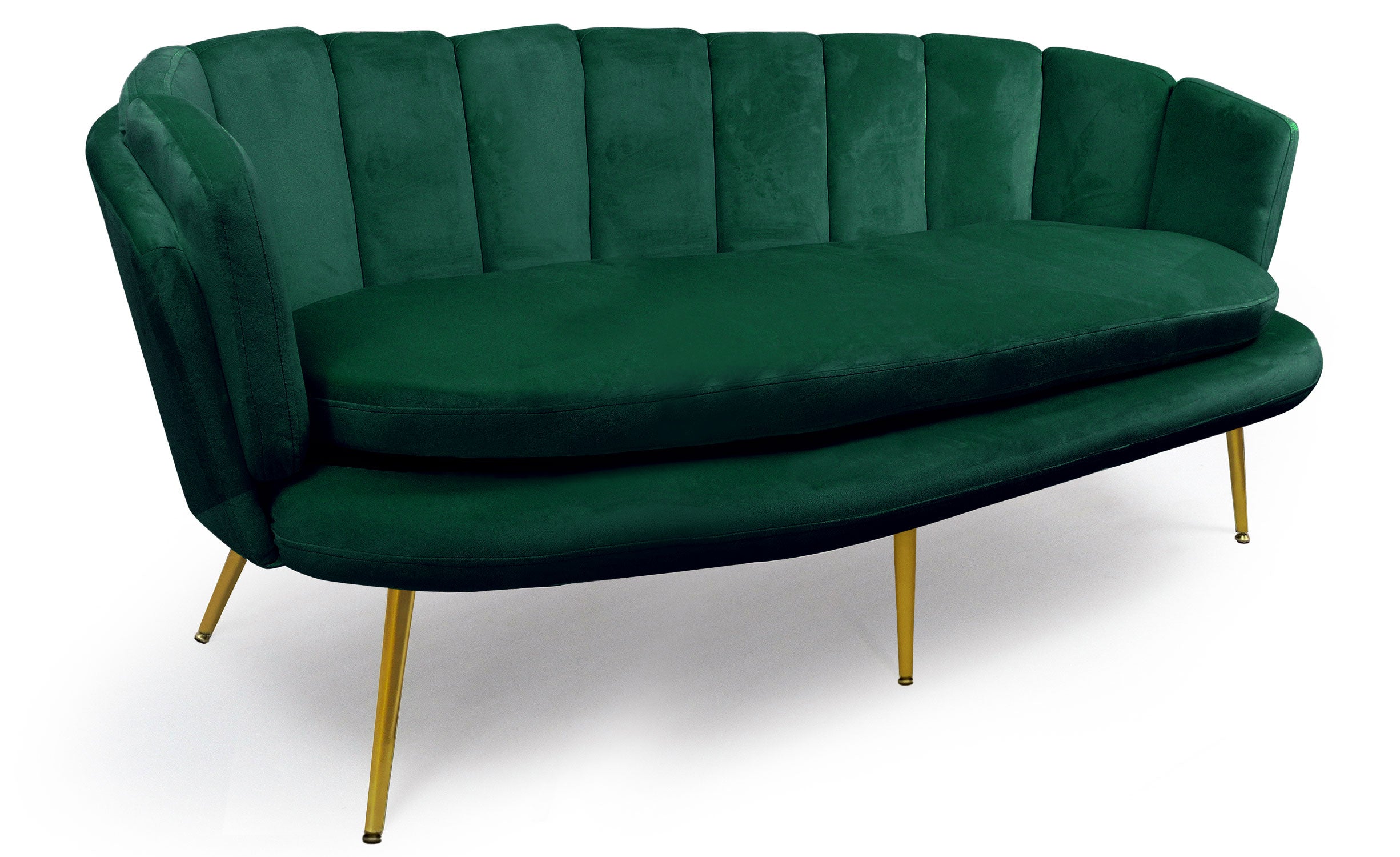 Canapé 3 places arrondi Brenda Velours Vert pieds Or