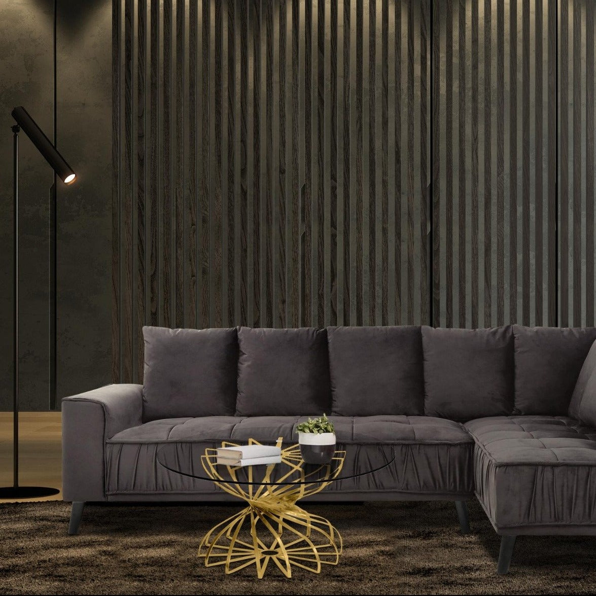 Table Basse ronde Tornado Or et Verre transparent