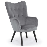 Fauteuil scandinave en velours gris avec dossier capitonné