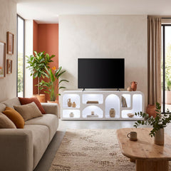 Buffet bas L160cm design arches avec LED intégrées Navalor Blanc