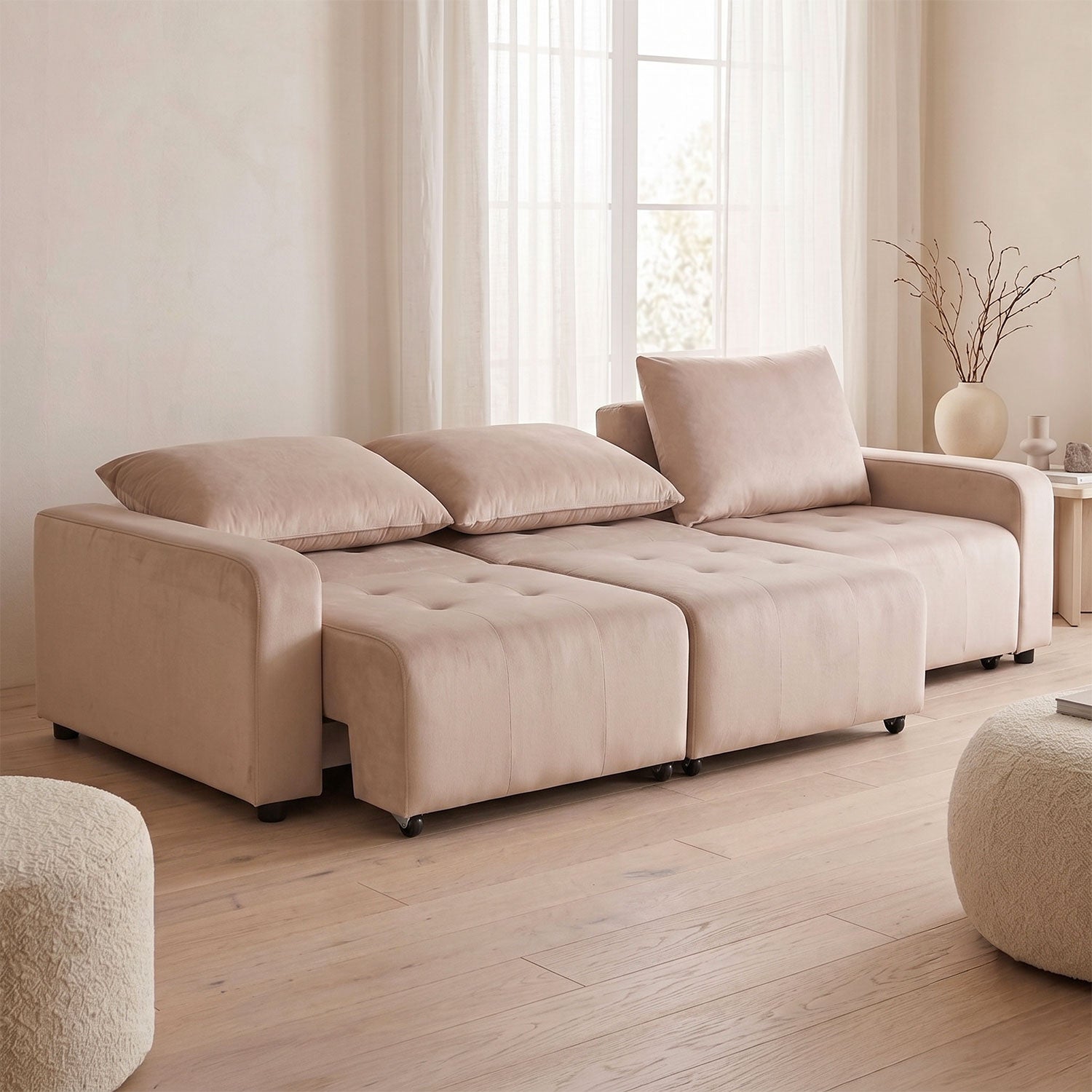 Canapé 3 places convertible et modulable Castelo Velours Taupe