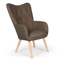 Fauteuil scandinave en tissu taupe avec dossier capitonné