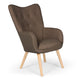 Fauteuil scandinave en tissu taupe avec dossier capitonné