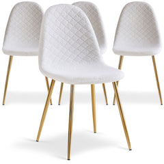 Lot de 4 chaises en tissu bouclette blanc matelassées Atona