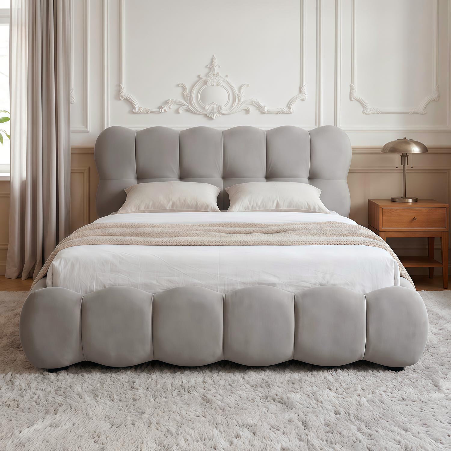 Lit-coffre design boule Bilbola avec sommier relevable 160x200cm Velours Gris