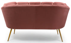 Canapé 2 places arrondi Brenda Velours Rose pieds Or