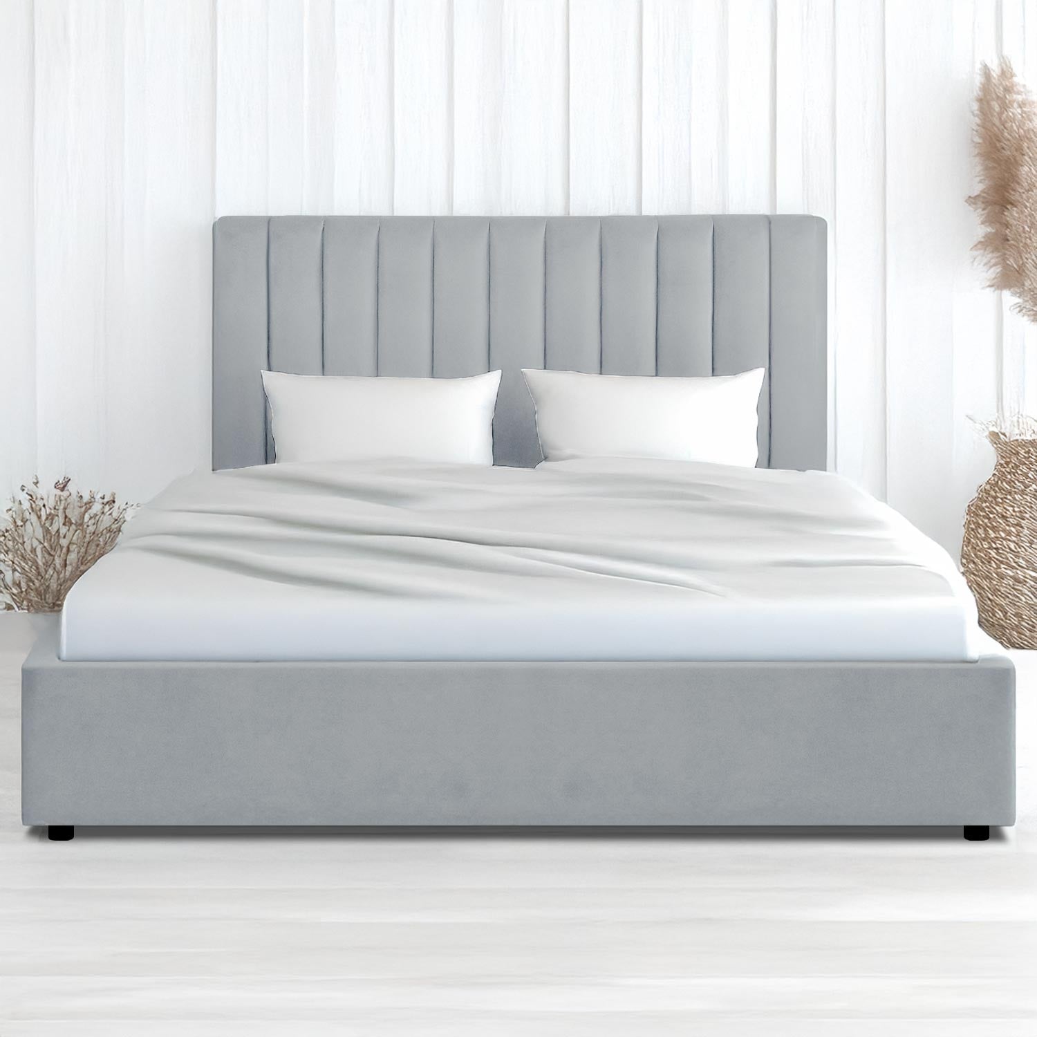 Lit Coffre Songe + Sommier Velours Argent 180cm