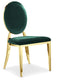 Lot de 6 chaises médaillon en velours vert avec pieds en métal doré