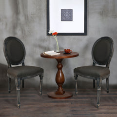 Lot de 2 chaises de style médaillon Louis XVI Bois gris patiné & tissu gris