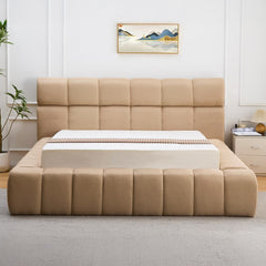 Lit-coffre Carita 140x190 cm avec rebords matelassés en tissu beige