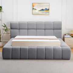 Lit-coffre Carita avec rebords matelassés 140x190cm tissu gris foncé