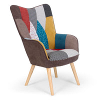Fauteuil scandinave en tissu multicolore avec dossier capitonné