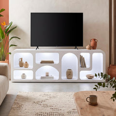 Buffet bas L160cm design arches avec LED intégrées Navalor Blanc