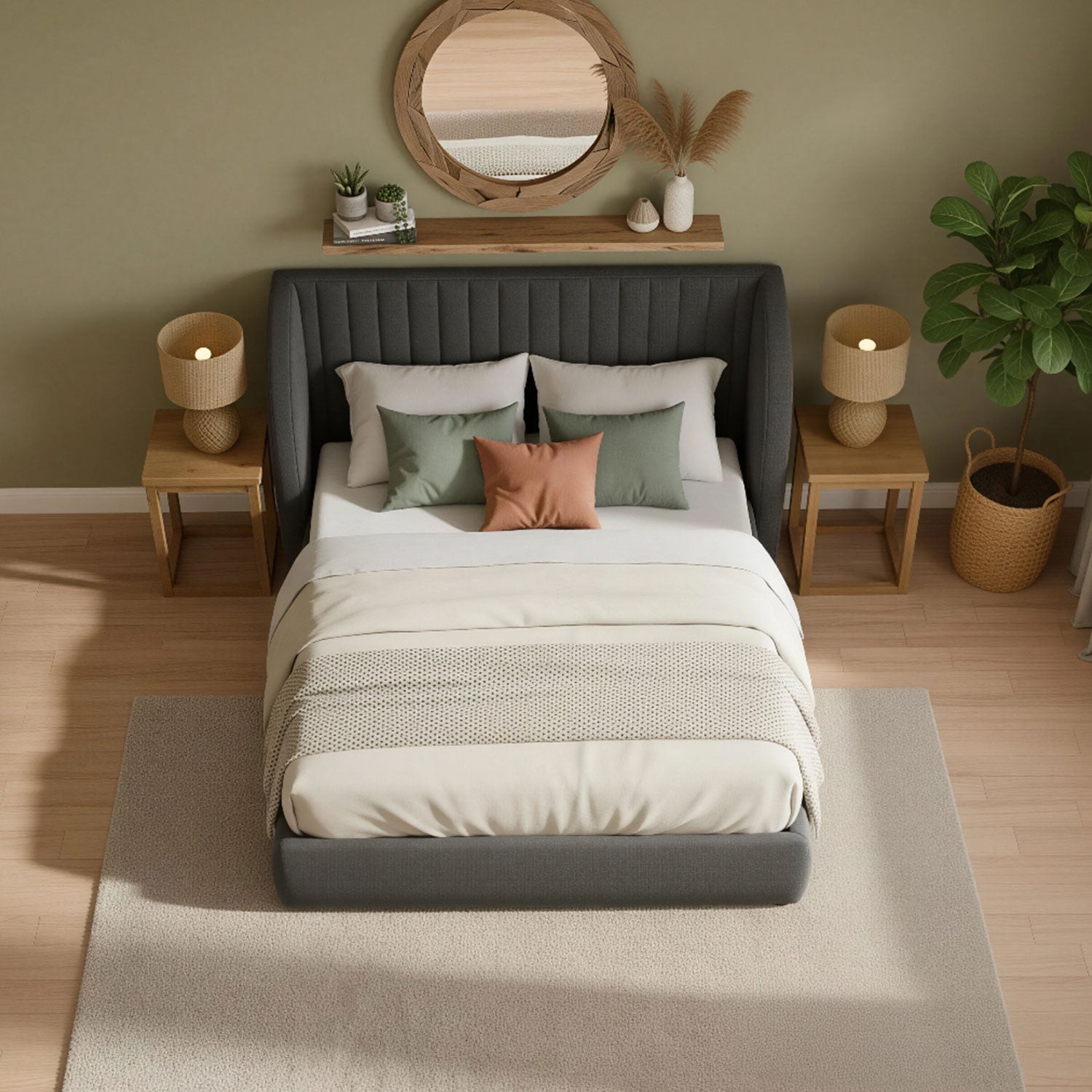 Lit coffre-complet avec tête de lit modulable Cocon 140x200cm Tissu Gris foncé