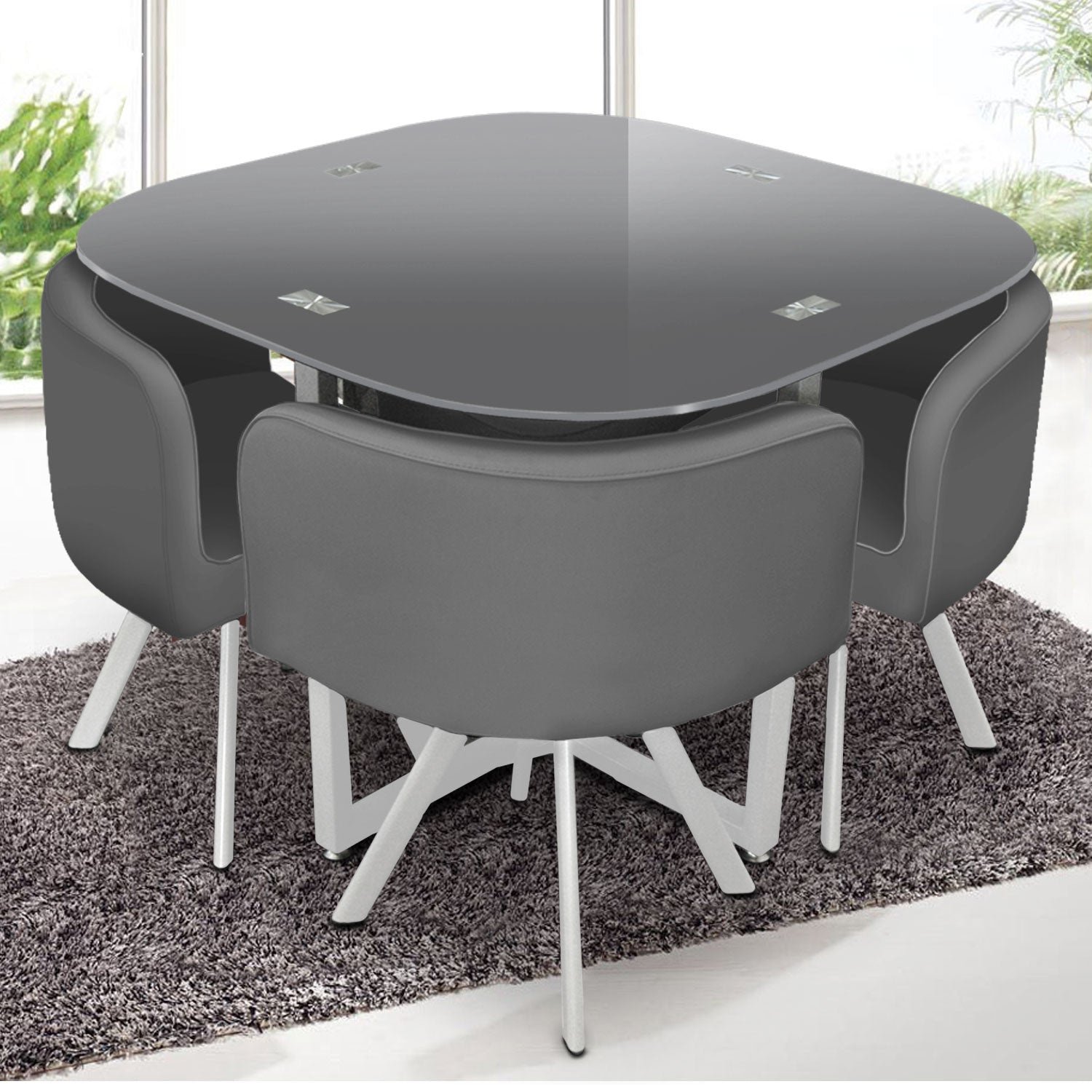 Ensemble table + chaises Mosaic 90 Gris
