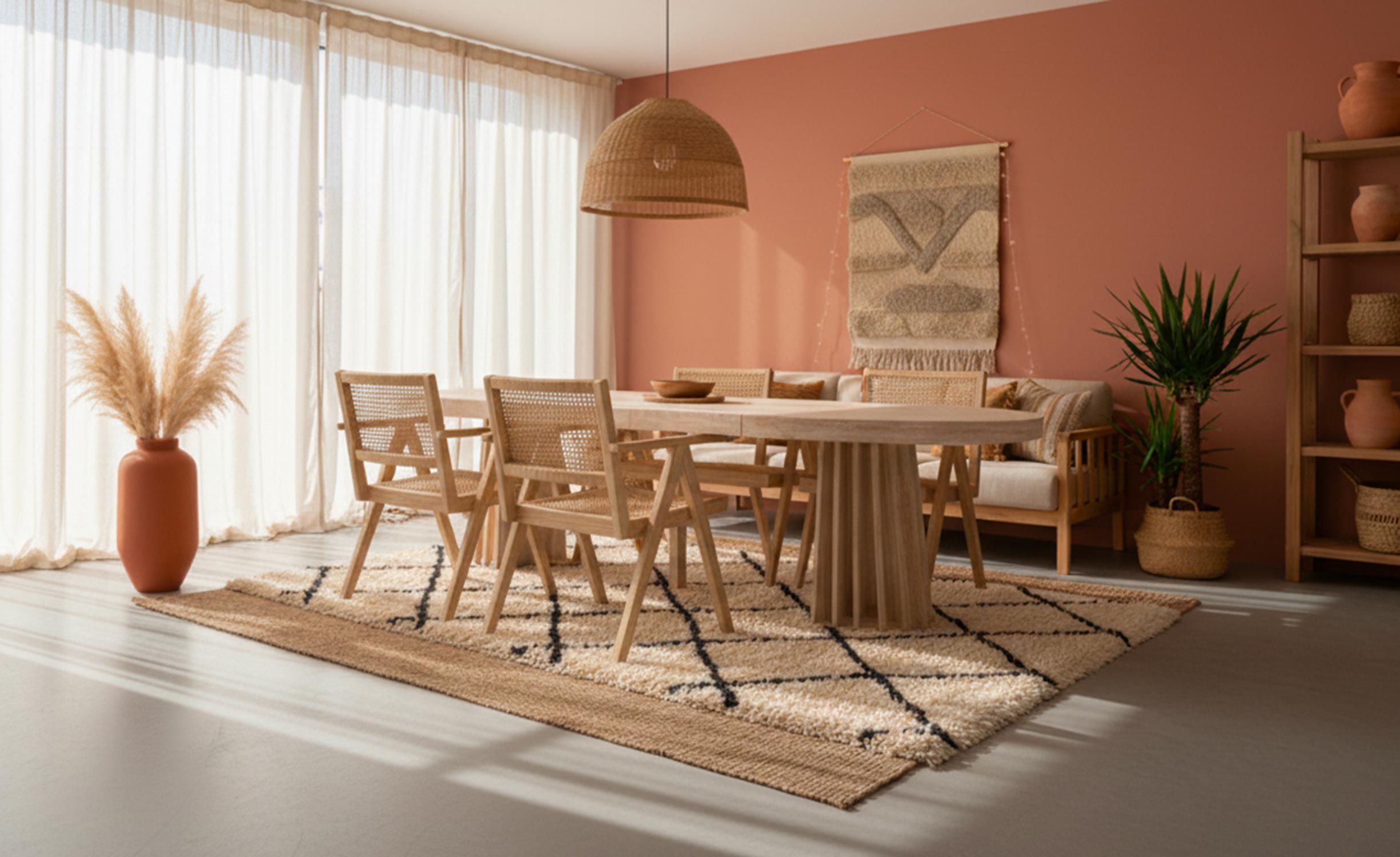 Table ovale extensible 150-300cm Eliza Effet Travertin Beige
