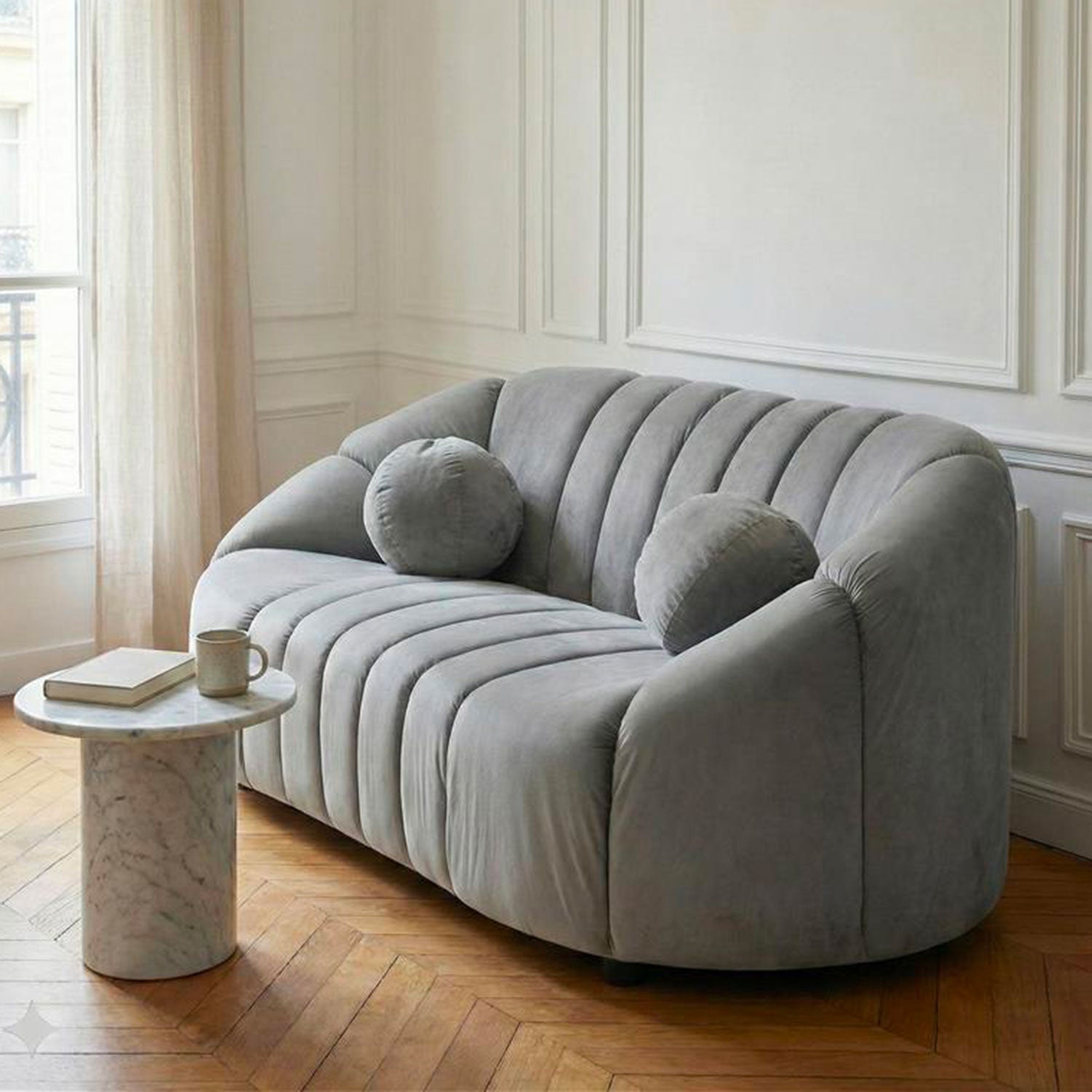 Canapé 2 places design Sidonie Velours Gris