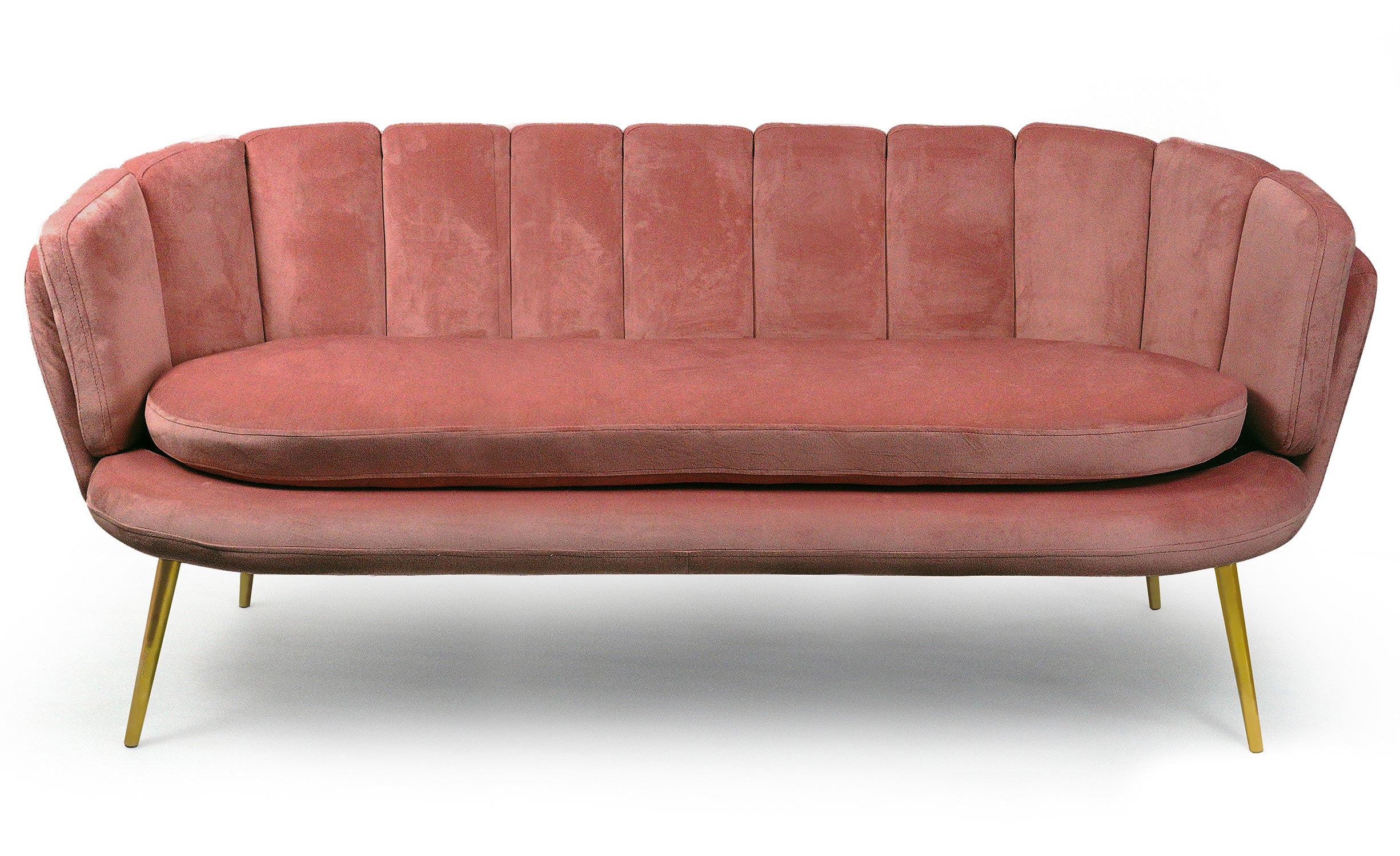 Canapé 3 places arrondi Brenda Velours Rose pieds Or