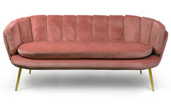 Canapé 3 places arrondi Brenda Velours Rose pieds Or