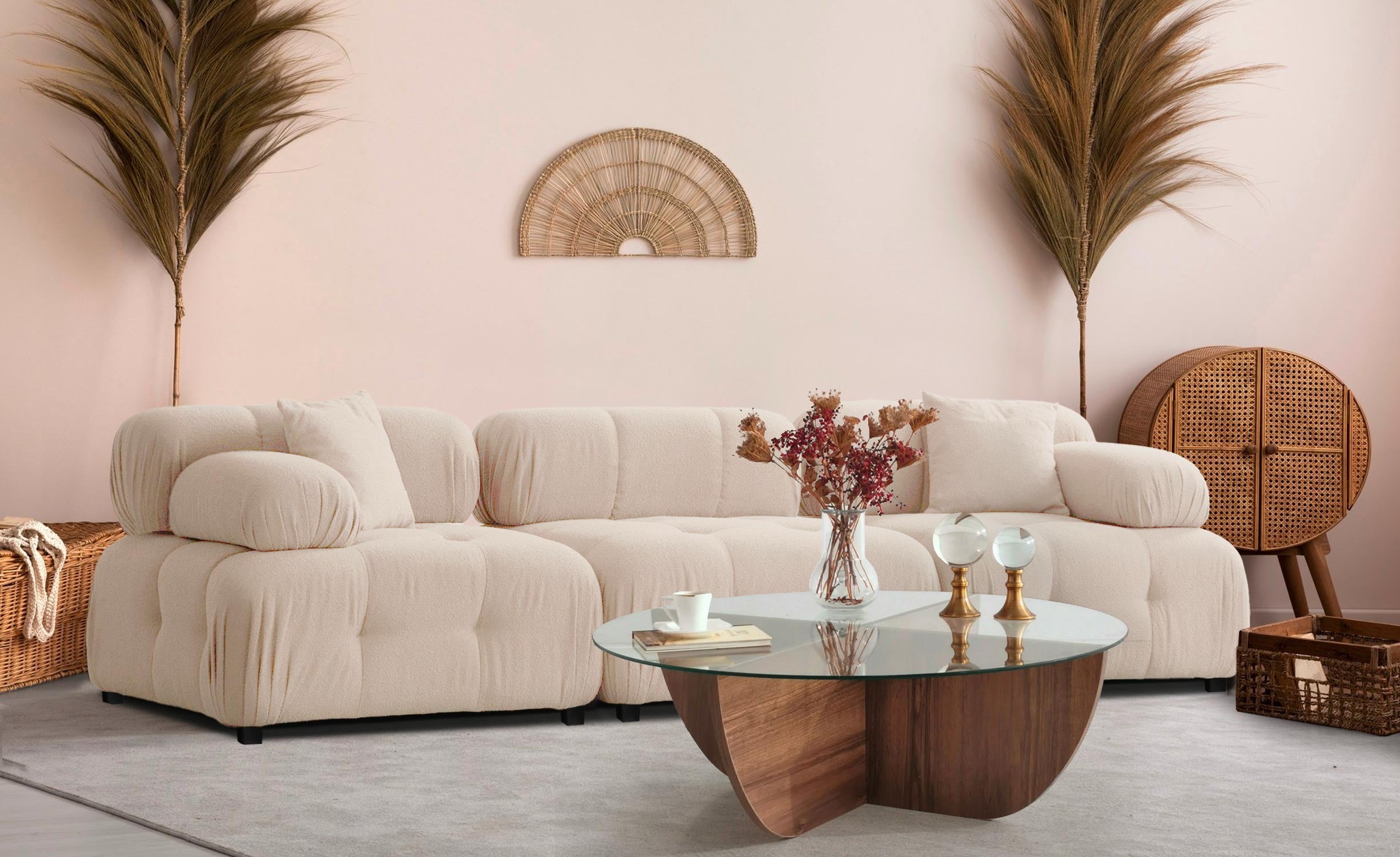 Canapé design modulable Hollywood Tissu bouclette Beige