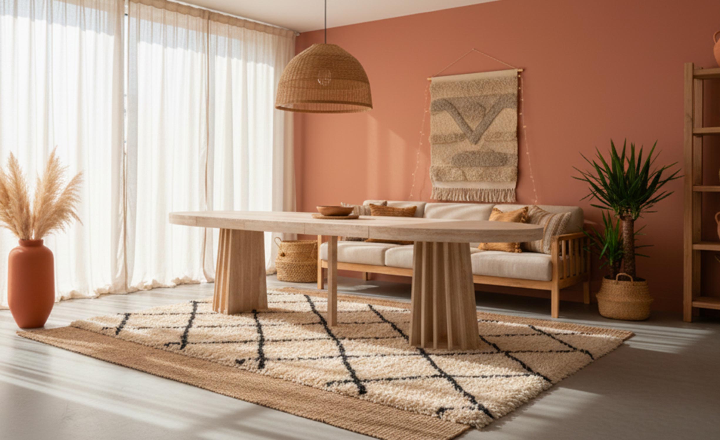 Table ovale extensible 150-300cm Eliza Effet Travertin Beige