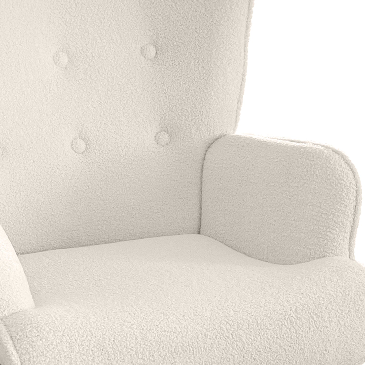 Fauteuil scandinave + pouf Lylou Tissu bouclette lainée Crème