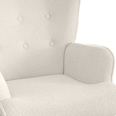 Fauteuil scandinave + pouf Lylou Tissu bouclette lainée Crème