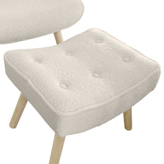 Fauteuil scandinave + pouf Lylou Tissu bouclette lainée Crème
