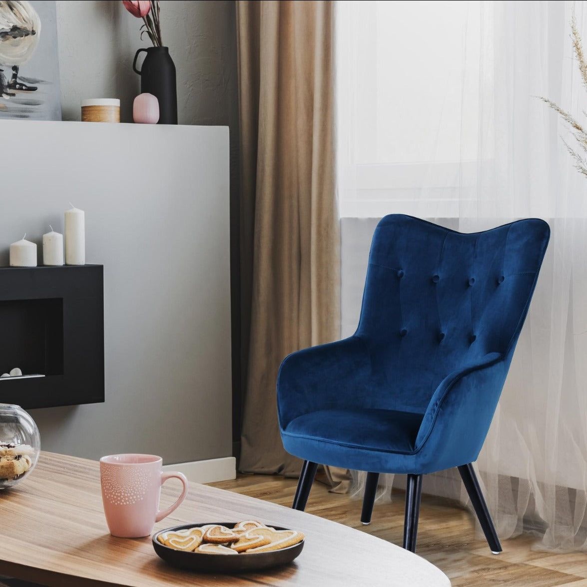 Fauteuil scandinave Klarys velours Bleu
