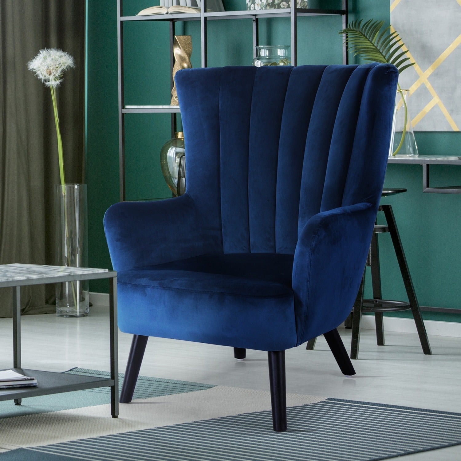 Fauteuil scandinave Vidal en Velours Bleu