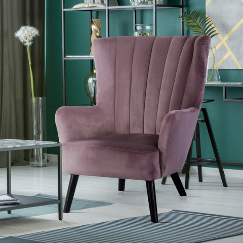Fauteuil scandinave Vidal en Velours Rose