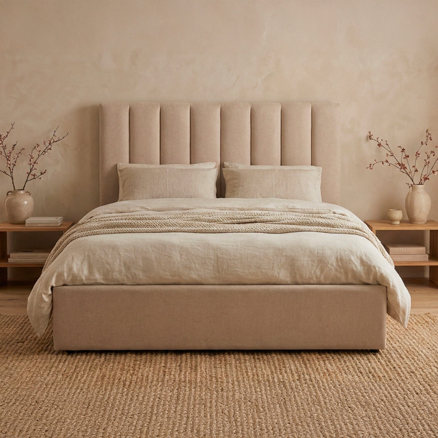 Pack Lit-coffre Songe + Matelas Bedream 160x200cm Tissu Beige