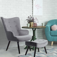 Fauteuil scandinave et pouf Lylou en velours gris