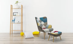 Fauteuil avec pouf Amani en tissu multicolore