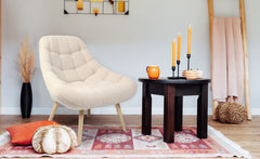 Fauteuil Arus scandinave en tissu bouclette beige