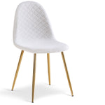 Lot de 8 chaises matelassées Atona en tissu bouclette blanc avec pieds en métal doré