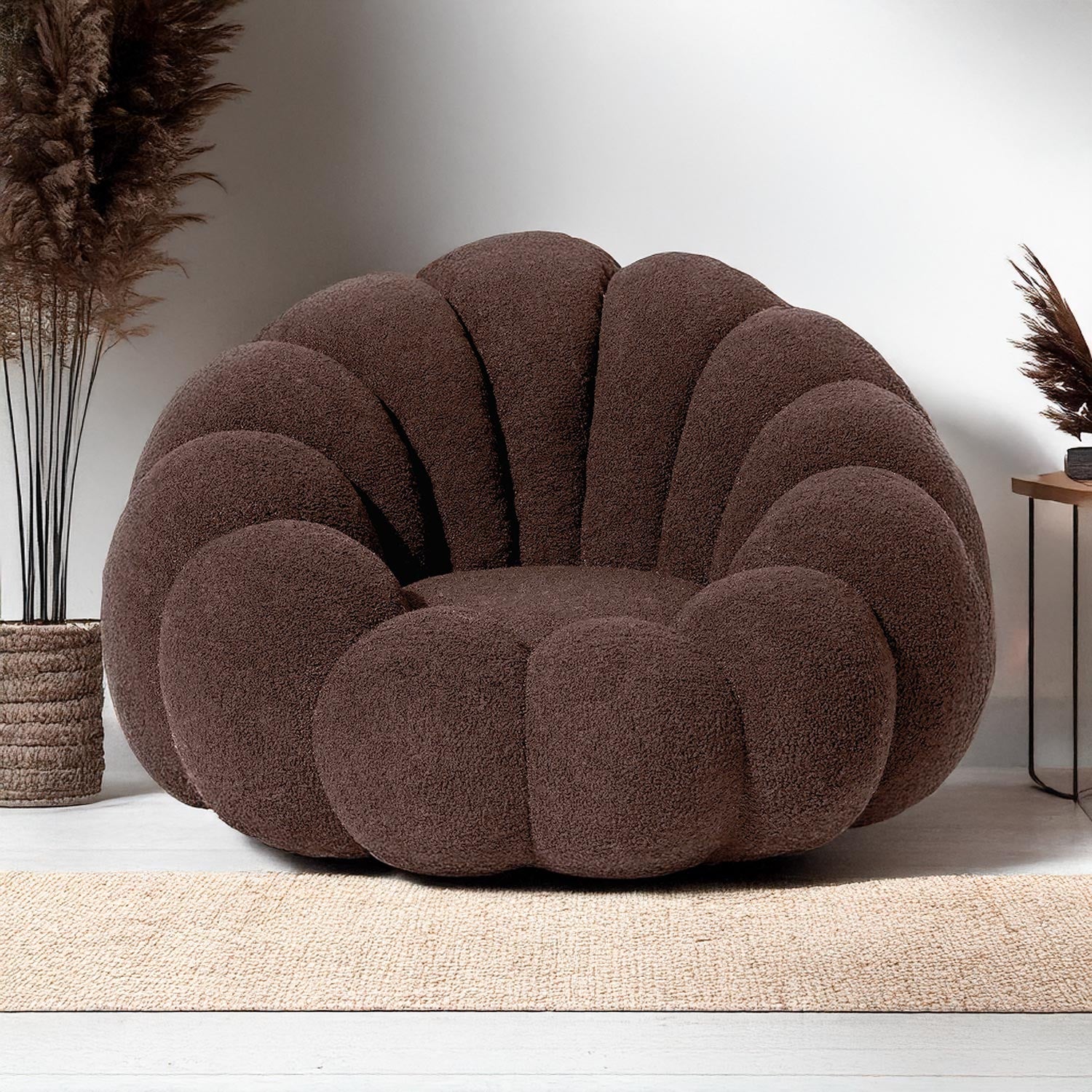 Fauteuil design coquillage Arielina Tissu bouclette Marron