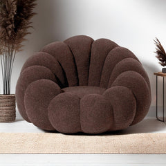 Fauteuil design coquillage Arielina Tissu bouclette Marron