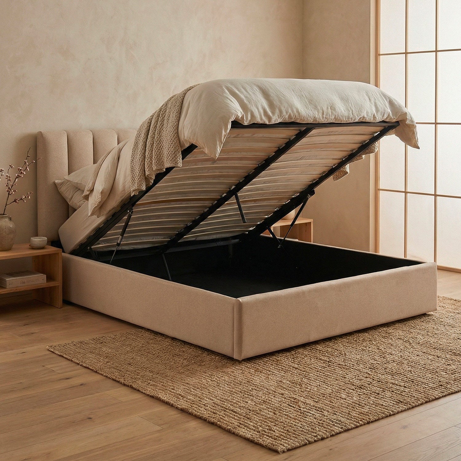Pack Lit-coffre Songe + Matelas Bedream 160x200cm Tissu Beige