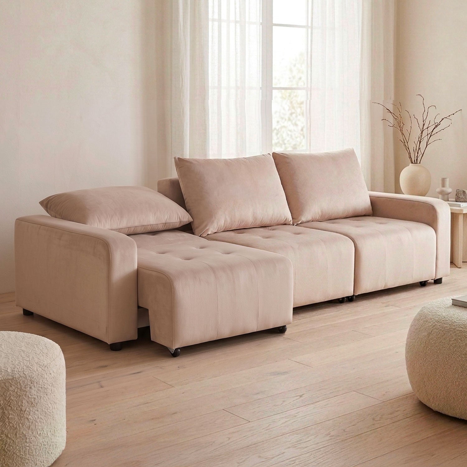 Canapé 3 places convertible et modulable Castelo Velours Taupe