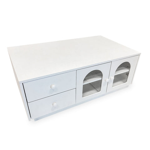 Table basse Caria 60x100cm avec portes et tiroirs blanc texturé