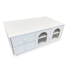 Table basse Caria 60x100cm avec portes et tiroirs blanc texturé